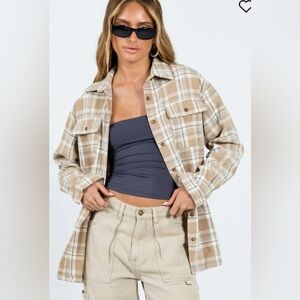 Princess Polly | Mila | Multi |Tan/White/Blue |Button Down |Shaket/Shirt |Size 2